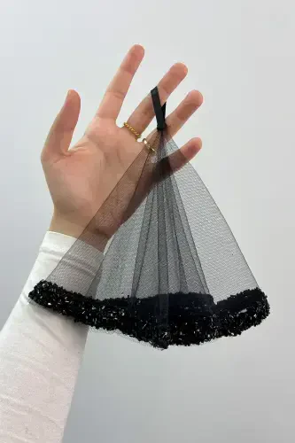 Black Bride Groom Handkerchief, Wedding Halay Bridesmaid Henna Circumcision Handkerchief, Glass Bead and Sequin Printed-STCAMBONCUKLUMENDILSIYAH - 4