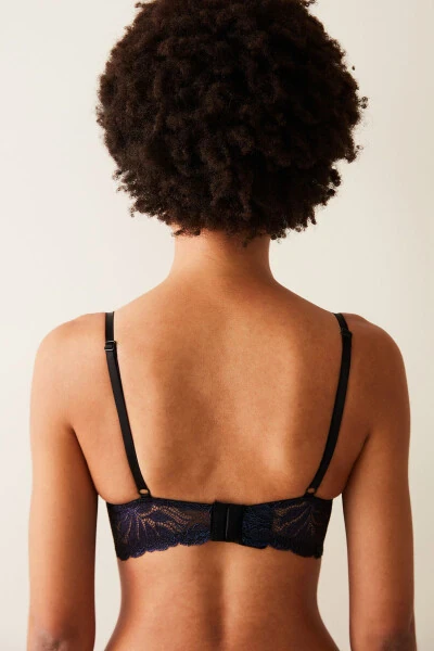 Black Bustier with Holographic Lace Details - 9