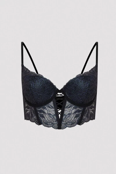 Black Bustier with Holographic Lace Details - 5