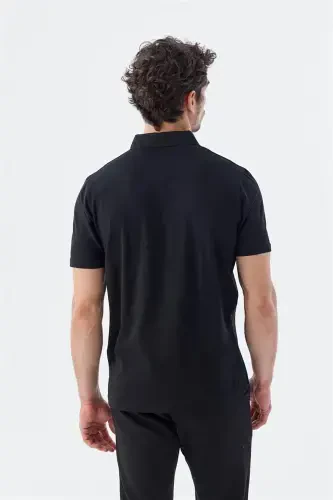 Black Button Detail Slim Fit Polo Shirt - 4