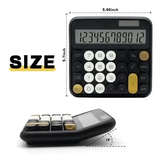 Black Calculator, UPIHO Standard Calculator 12 Digit with Large LCD Display and Big Buttons, Black Gold Office Accessories for Women Desk, Supplies for Office,School, Home, Business - UPIHO (1)