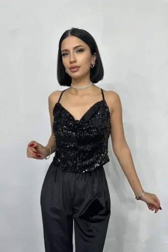 Black Cami Cowl Neck Blouse - 1