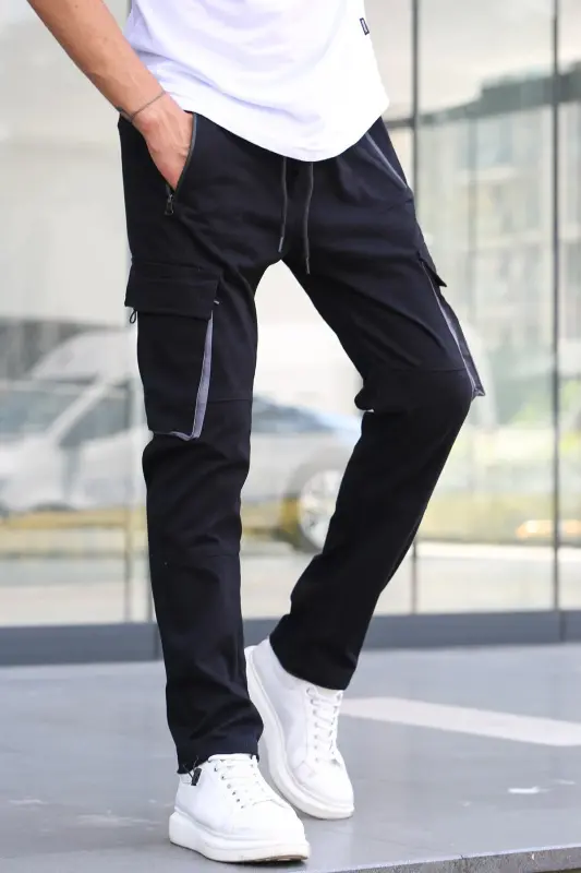 Black Cargo Pocket Jogger Pants 5791-Black - 1