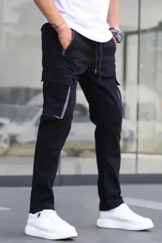 Black Cargo Pocket Jogger Pants 5791-Black - MADMEXT (1)