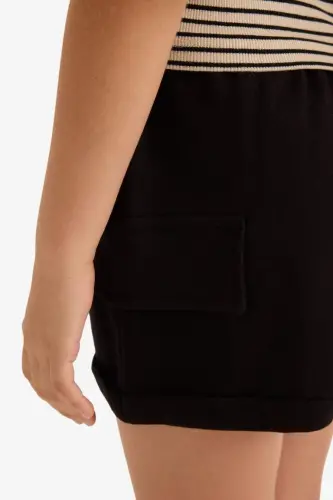 Black Cargo Pocket Shorts for Girls - 1