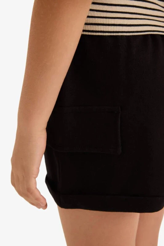 Black Cargo Pocket Shorts for Girls - 1