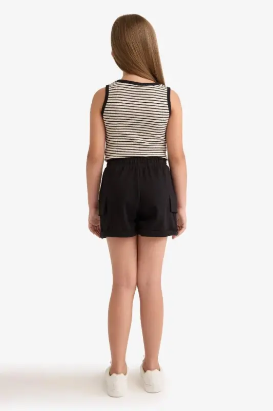 Black Cargo Pocket Shorts for Girls - 2