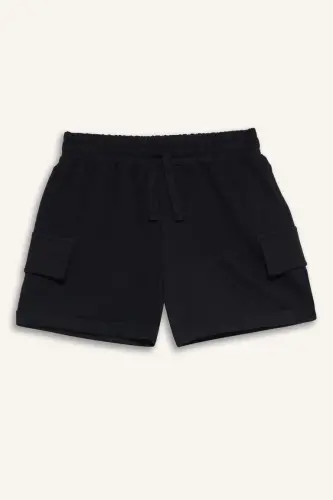 Black Cargo Pocket Shorts for Girls - 3