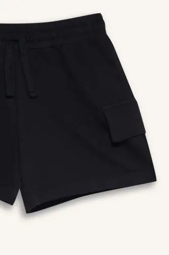 Black Cargo Pocket Shorts for Girls - 4