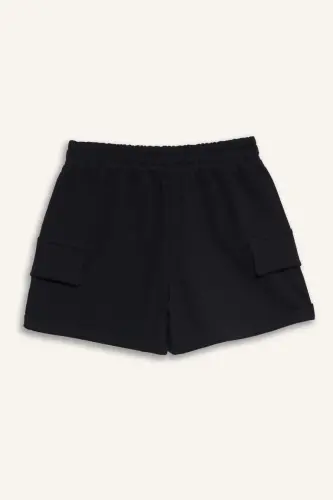 Black Cargo Pocket Shorts for Girls - 5