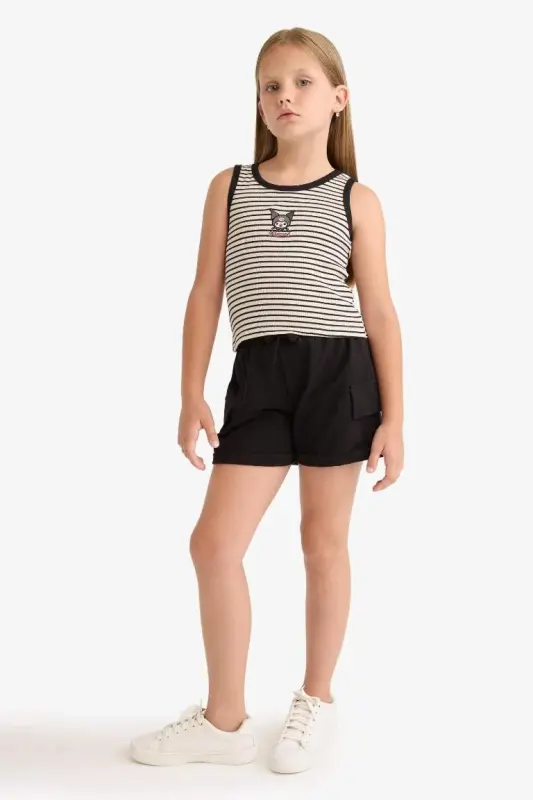 Black Cargo Pocket Shorts for Girls - 6