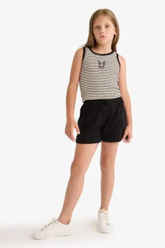 Black Cargo Pocket Shorts for Girls - 7