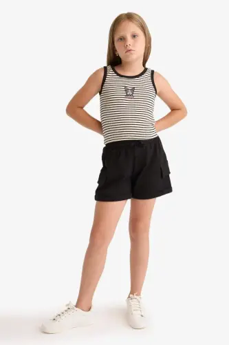 Black Cargo Pocket Shorts for Girls - 8
