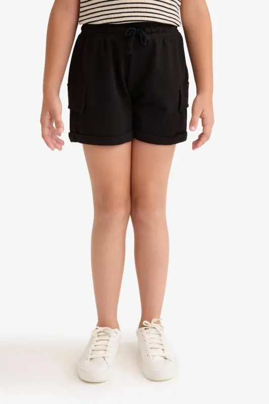 Black Cargo Pocket Shorts for Girls - 9