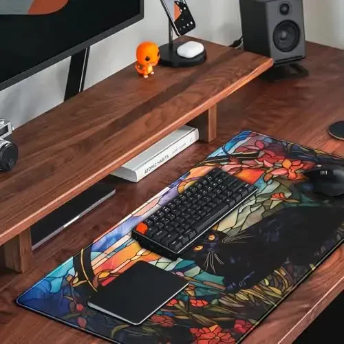 Black Cat Desk Mat Vintage Sunset Desk Mouse Keyboard Pad, XXL Large Mouse Pad Laptop Desk Mousepad with Stitched Edges, Keyboard Pad Mouse Mat for Work Game Office Desk Accessories 31.5x15.7 in - 5