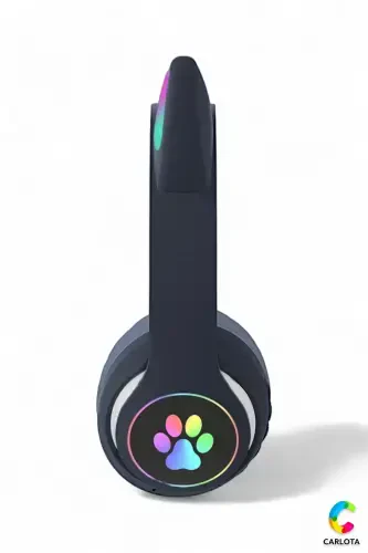 Black Cat Ear Bluetooth Headphone | LED Light | Foldable | Wireless | Colorful Paw Led-Black - MATEO (1)