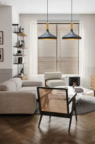 Black Champion Wooden Beaded Single Chandelier Pendant Living Room Kitchen Boutique Lamp Lighting Chandeliers-BLACK - BAMYUM (1)