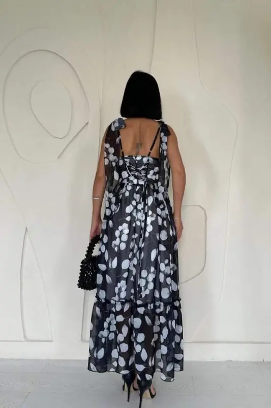 Black Chiffon Draped Dress - 4