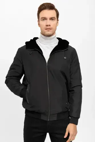 Black Chris Double-Sided Hooded Wool Men's Jacket - 1