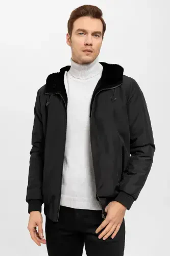 Black Chris Double-Sided Hooded Wool Men's Jacket - DERIDERIM (1)