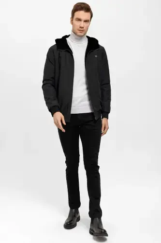 Black Chris Double-Sided Hooded Wool Men's Jacket - 3