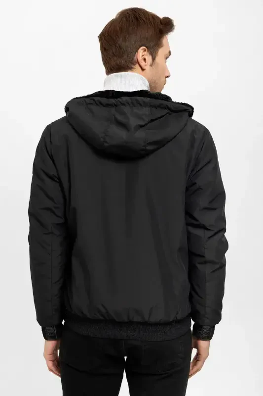 Black Chris Double-Sided Hooded Wool Men's Jacket - 5