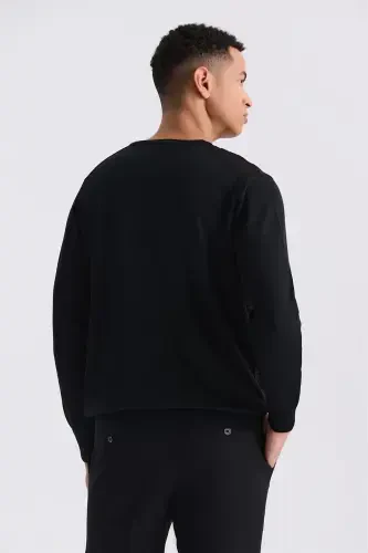 Black Classic Fit Patterned Cycling Neck Knitted Sweater - 4