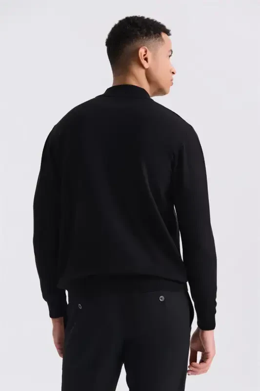 Black Classic Fit Patterned Half Mock Neck Knitted Jumper - 4