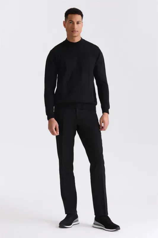 Black Classic Fit Patterned Half Turtleneck Knit Sweater - 2