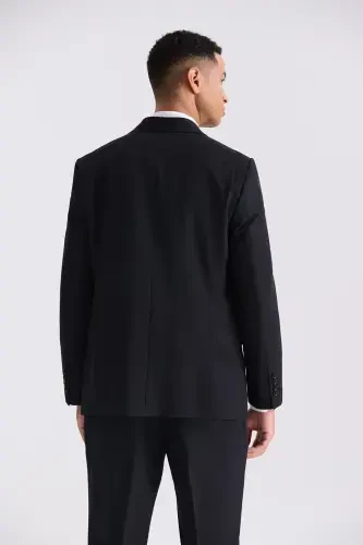 Black Classic Fit Pointed Collar Wool Suit - 4