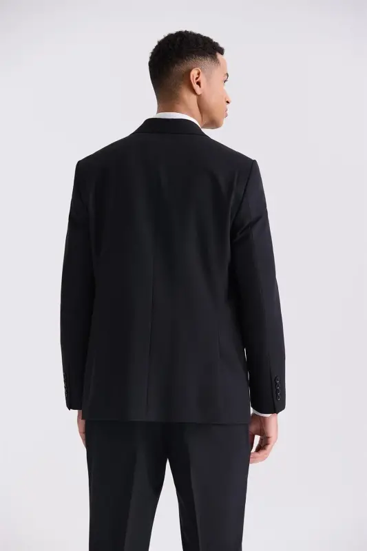 Black Classic Fit Pointed Collar Wool Suit - 4