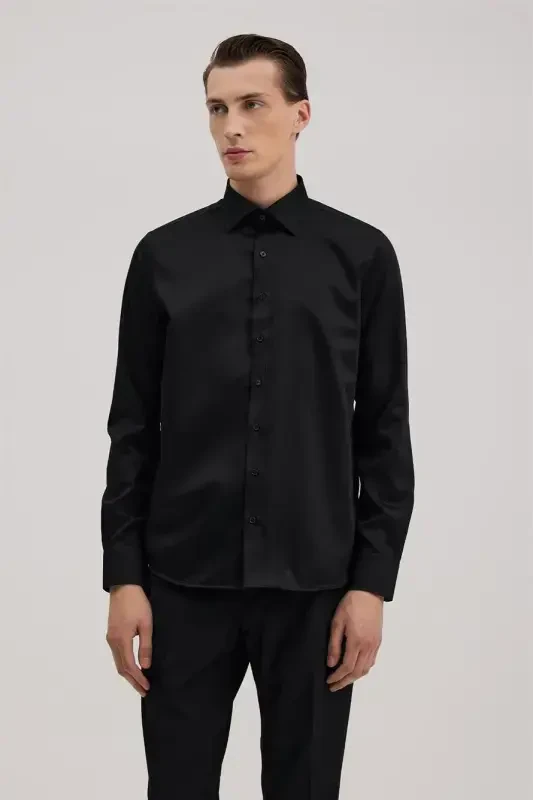 Black Comfort Fit 100% Cotton Non-Iron Shirt - 1
