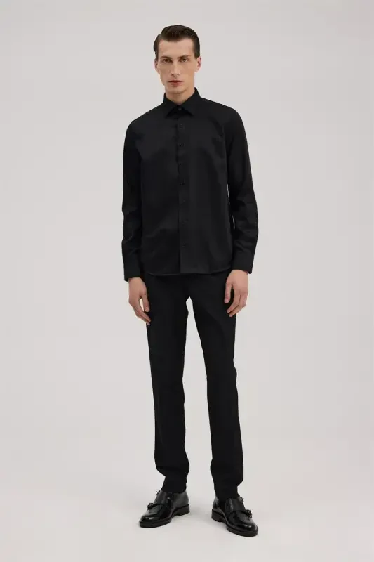 Black Comfort Fit 100% Cotton Non-Iron Shirt - 2
