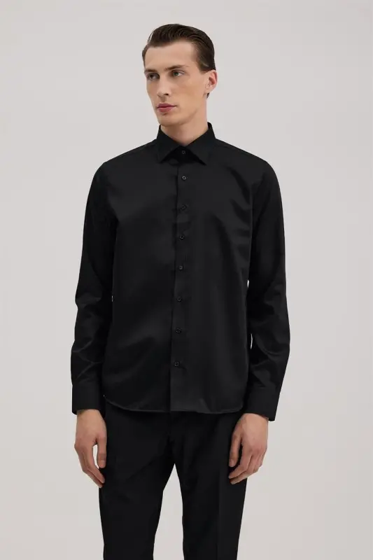 Black Comfort Fit 100% Cotton Non-Iron Shirt - JAKAMEN