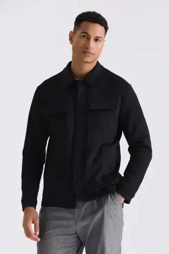 Black Comfort Fit Baby Collar All-Season Jacket - Modazone (1)