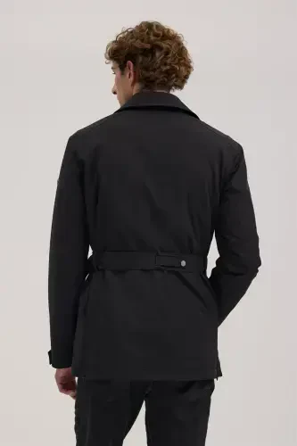 Black Comfort Fit Baby Collar Belted Coat - 5