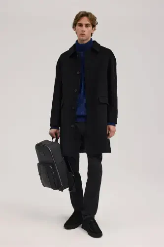 Black Comfort Fit Baby Collar Wool Coat 