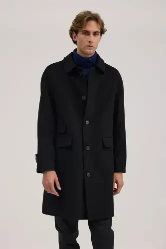 Black Comfort Fit Baby Collar Wool Coat - JAKAMEN (1)