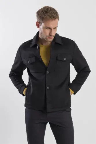 Black Comfort Fit Baby Collar Wool Coat - JAKAMEN (1)
