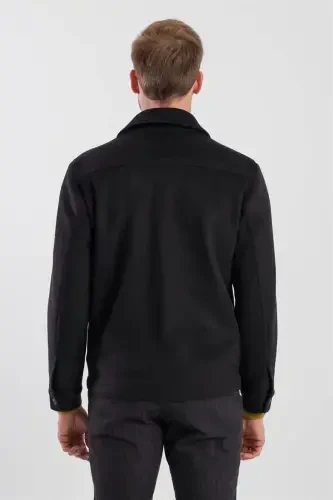 Black Comfort Fit Baby Collar Woolen Jacket - 4