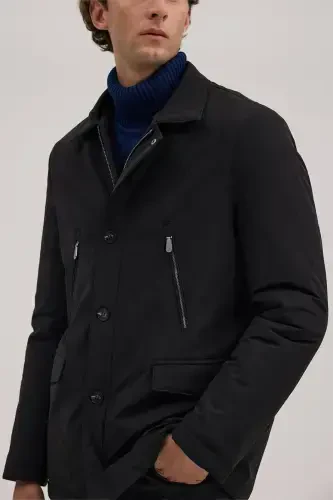 Black Comfort Fit Baby Collar Zippered Jacket - 3