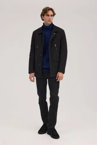 Black Comfort Fit Baby Collar Zippered Jacket - 2