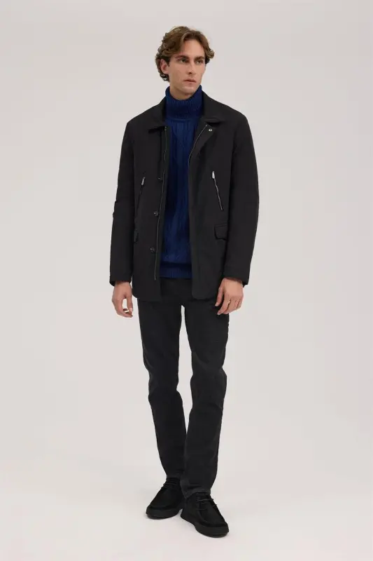 Black Comfort Fit Baby Collar Zippered Jacket - 2