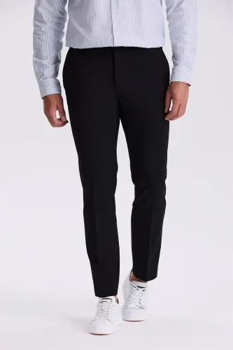 Black Comfort Fit Bamboo Blend Relaxed Fit Stretch Fabric Pants - JAKAMEN (1)