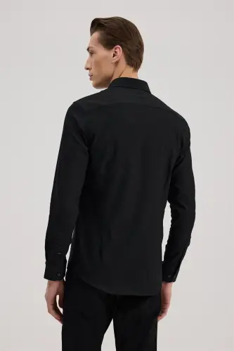 Black Comfort Fit Classic Collar Self-Patterned Shirt - 4