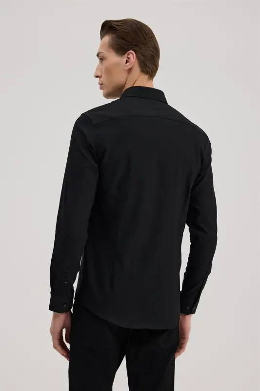Black Comfort Fit Classic Collar Self-Patterned Shirt - 4