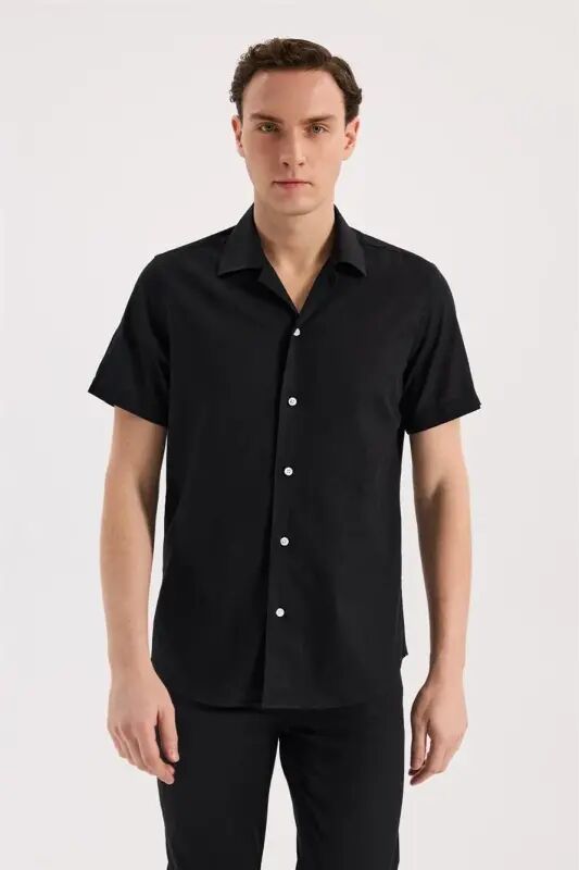 Black Comfort Fit Classic Collar Short Sleeve Shirt - 1
