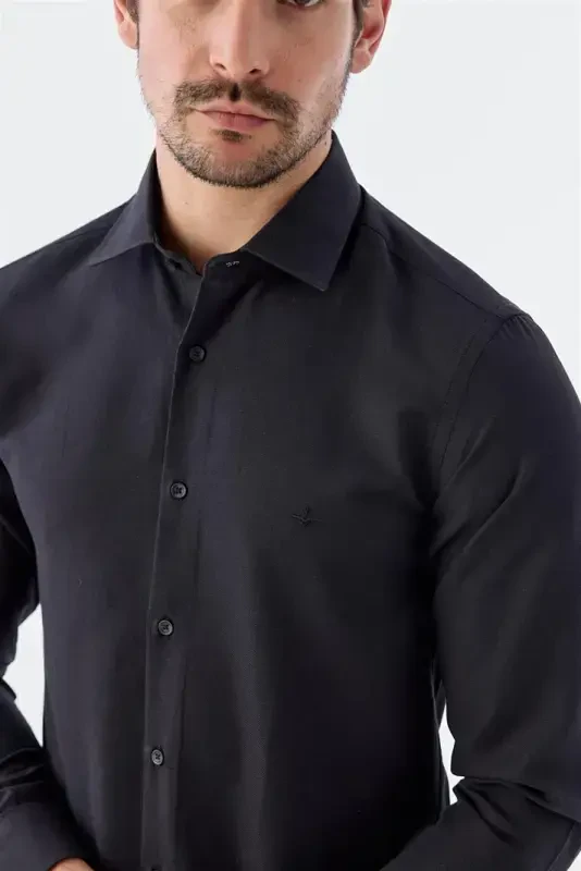 Black Comfort Fit Cotton Easy-Iron Shirt - 3
