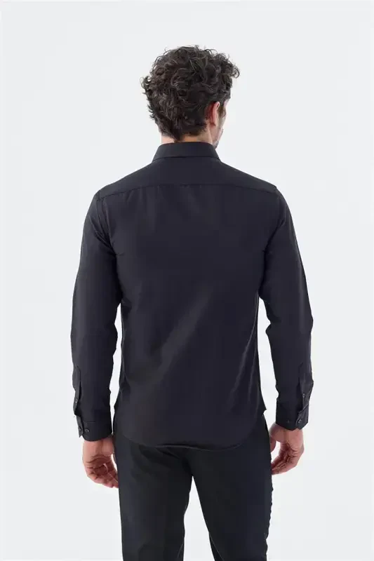 Black Comfort Fit Cotton Easy-Iron Shirt - 4