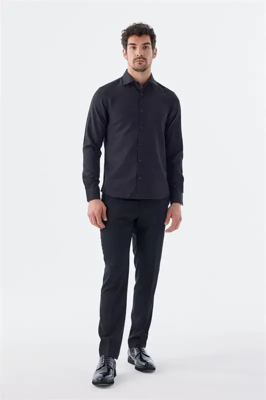 Black Comfort Fit Cotton Easy Iron Shirt - 2